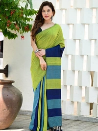 Handloom Multicolored Big Strips Saree - Slab Cotton
