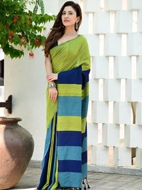 Handloom Multicolored Big Strips Saree - Slab Cotton