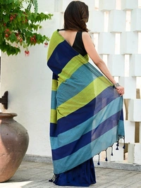 Handloom Multicolored Big Strips Saree - Slab Cotton