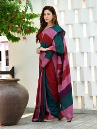 Handloom Multicolored Big Strips Saree - Slab Cotton