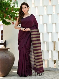Handloom Contrast Color Strips Pallu Saree - Brown