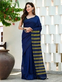 Handloom Contrast Color Strips Pallu Saree - Blue
