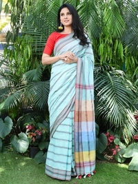 Traditional Woven Border Saree - Seagull