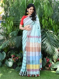 Traditional Woven Border Saree - Seagull