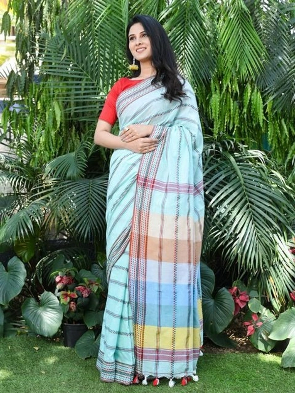 Traditional Woven Border Saree - Seagull