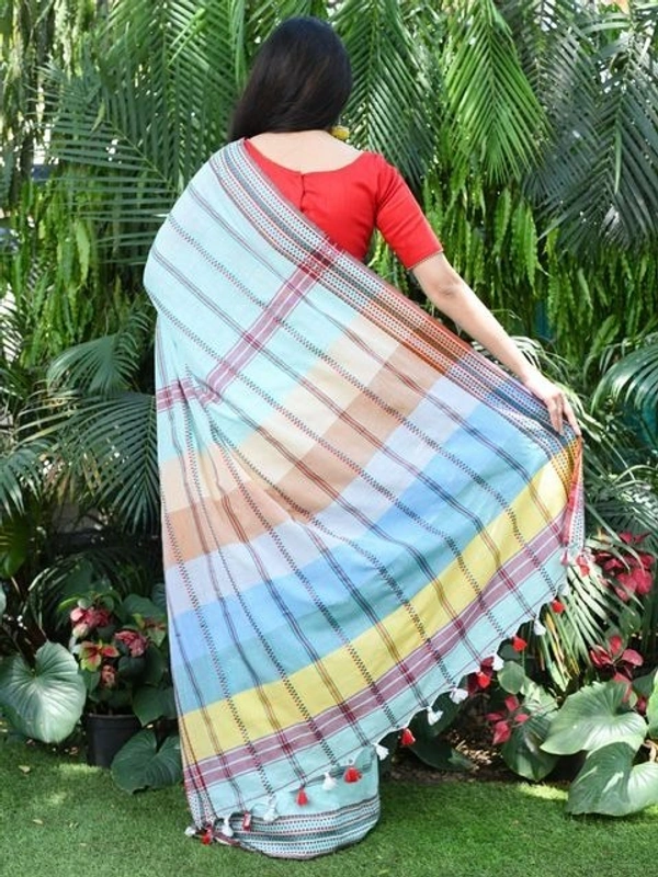 Traditional Woven Border Saree - Seagull