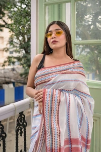 Traditional Woven Border Saree - White