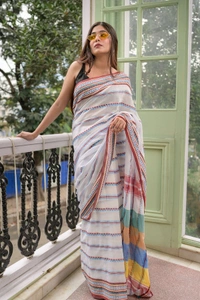 Traditional Woven Border Saree - White