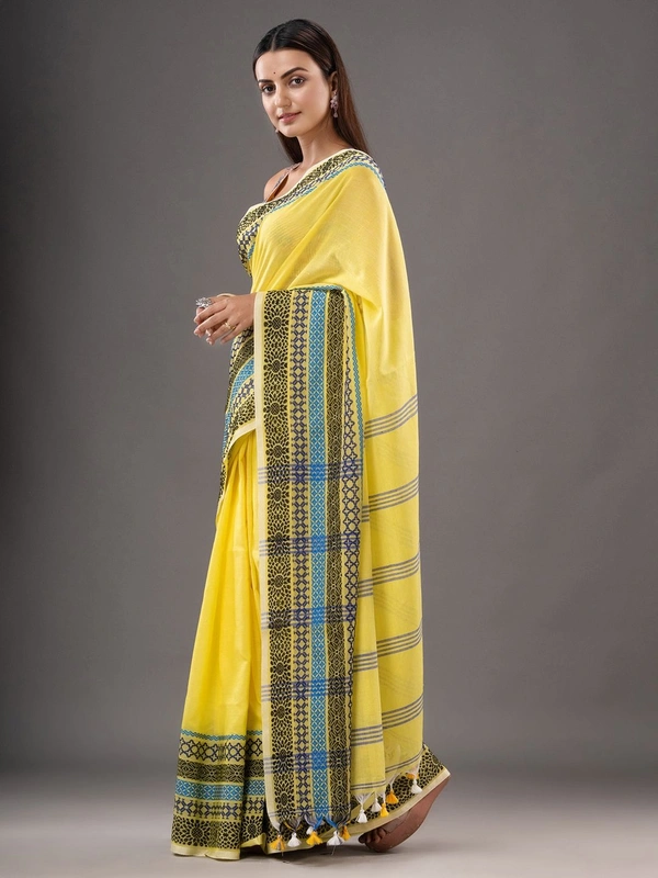 Handloom Woven Border Begampuri Work Saree - Yellow