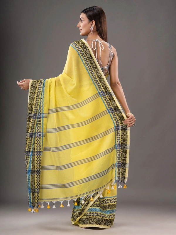 Handloom Woven Border Begampuri Work Saree - Yellow