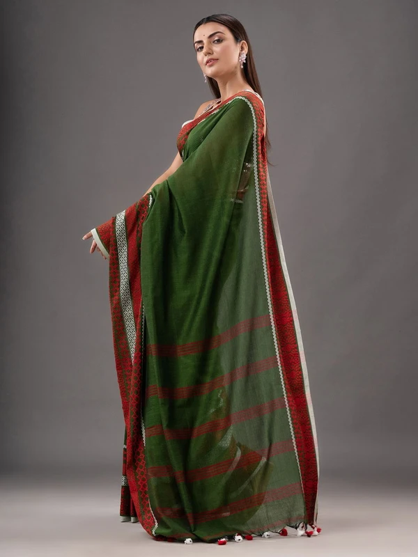 Handloom Woven Border Begampuri Work Saree - Cardin Green