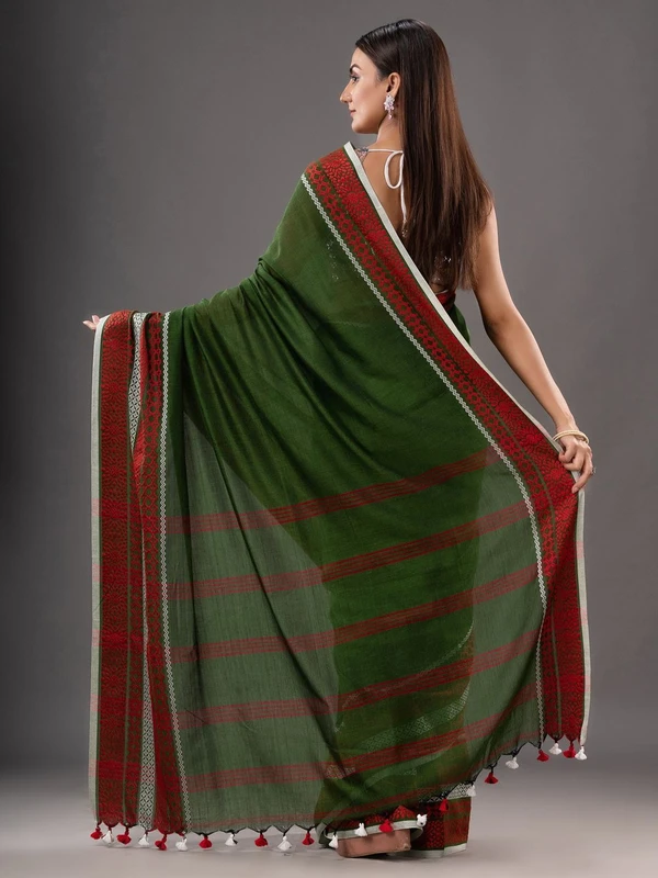 Handloom Woven Border Begampuri Work Saree - Cardin Green