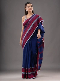 Handloom Woven Border Begampuri Work Saree - Blue