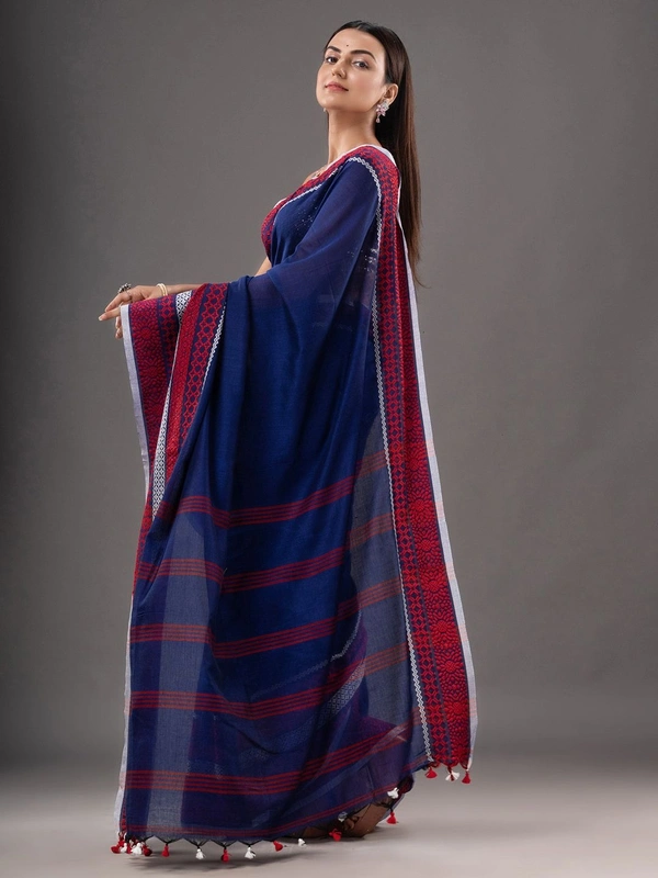 Handloom Woven Border Begampuri Work Saree - Blue
