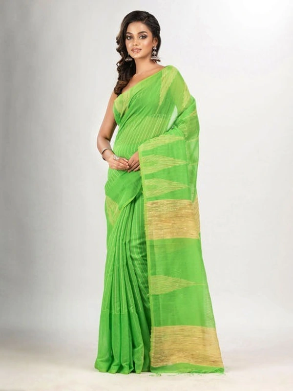 Handloom Temple Gichha Border Saree - Japanese Laurel