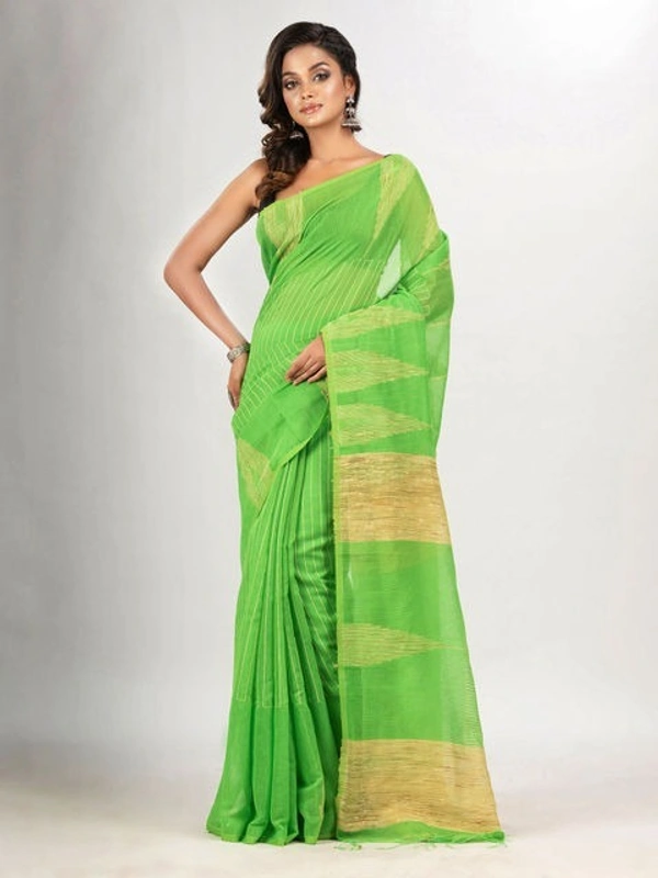 Handloom Temple Gichha Border Saree - Japanese Laurel