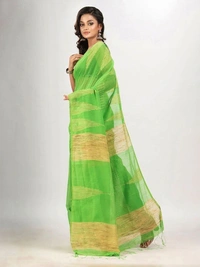 Handloom Temple Gichha Border Saree - Japanese Laurel