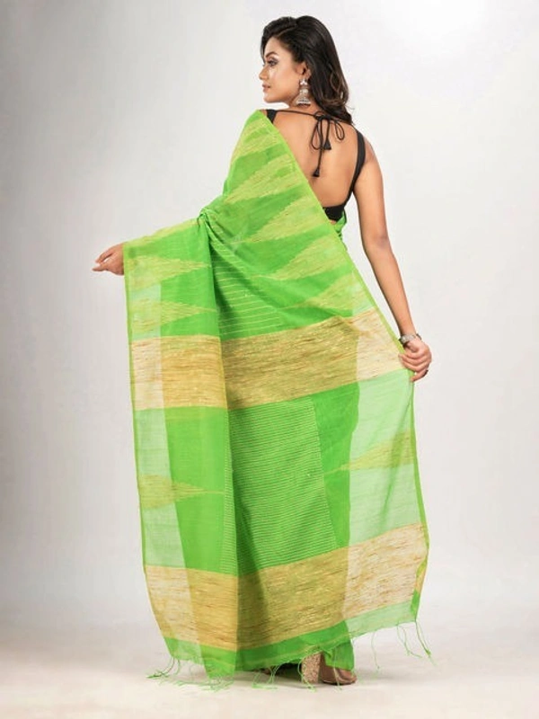 Handloom Temple Gichha Border Saree - Japanese Laurel