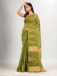 Handloom Temple Gichha Border Saree - Olive