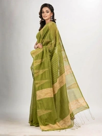 Handloom Temple Gichha Border Saree - Olive