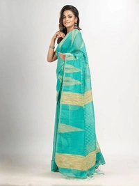Handloom Temple Gichha Border Saree - Sea Green