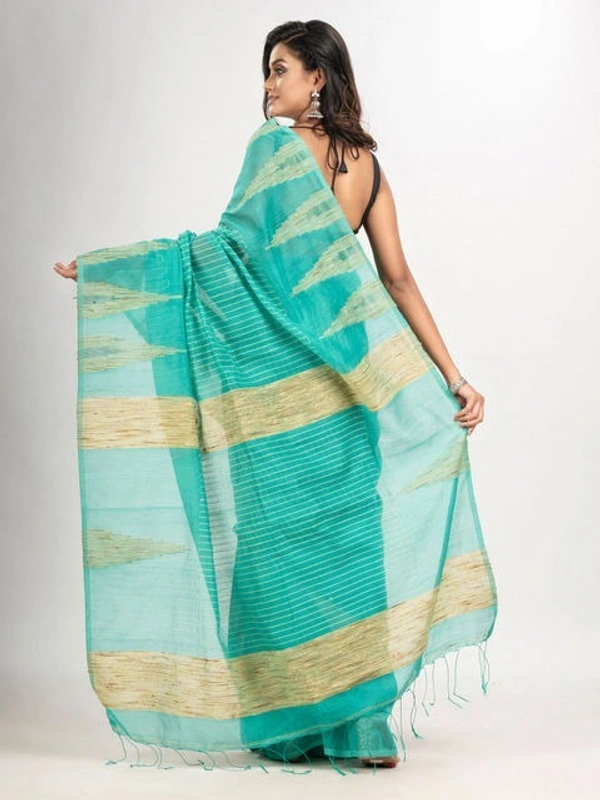 Handloom Temple Gichha Border Saree - Sea Green