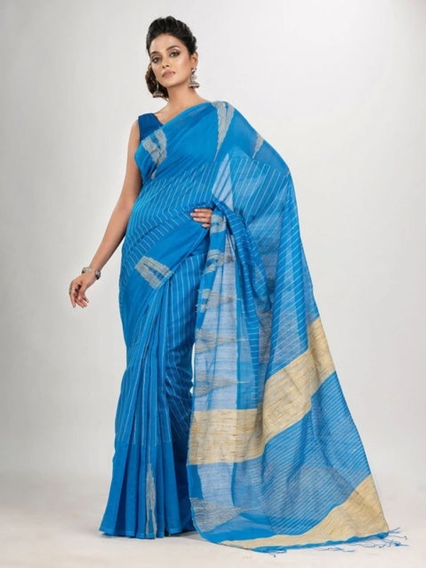 Handloom Temple Gichha Border Saree - Blue