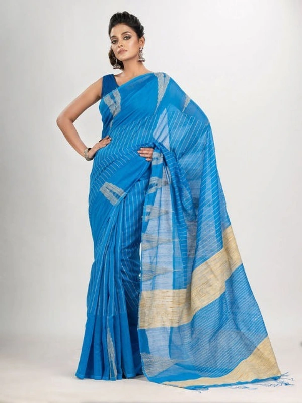 Handloom Temple Gichha Border Saree - Blue