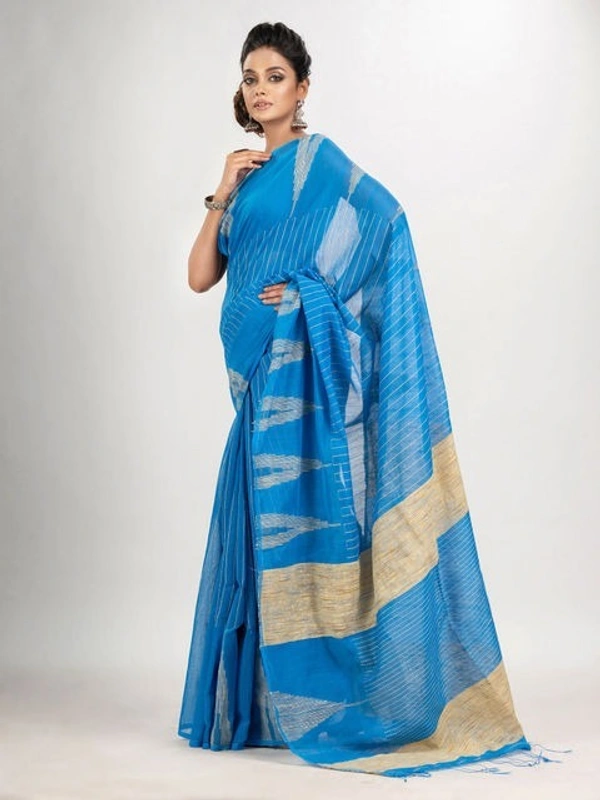 Handloom Temple Gichha Border Saree - Blue