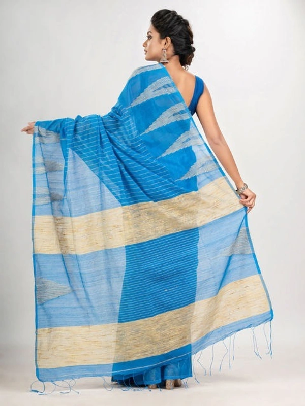 Handloom Temple Gichha Border Saree - Blue