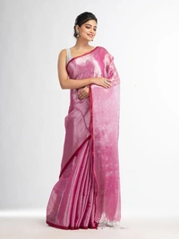 Handloome Duel Tone Tissue Cotton Saree - Magenta / Fuchsia, Tissue Cotton, Med