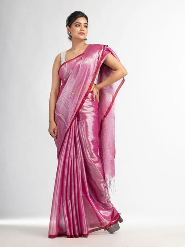 Handloome Duel Tone Tissue Cotton Saree - Magenta / Fuchsia, Tissue Cotton, Med