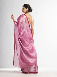 Handloome Duel Tone Tissue Cotton Saree - Magenta / Fuchsia, Tissue Cotton, Med