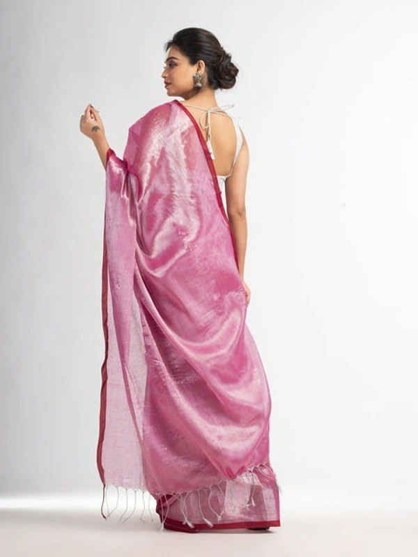 Handloome Duel Tone Tissue Cotton Saree - Magenta / Fuchsia, Tissue Cotton, Med