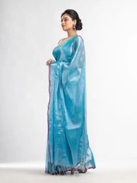 Handloome Duel Tone Tissue Cotton Saree - Seagull, Tissue Cotton, Med