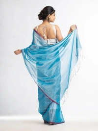 Handloome Duel Tone Tissue Cotton Saree - Seagull, Tissue Cotton, Med