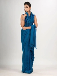 Handloome Duel Tone Cotton Saree - Blue, Cotton