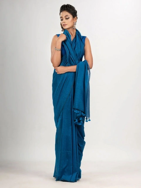 Handloome Duel Tone Cotton Saree - Blue, Cotton