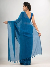 Handloome Duel Tone Cotton Saree - Blue, Cotton