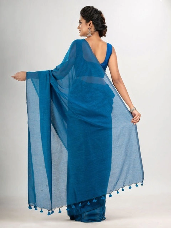 Handloome Duel Tone Cotton Saree - Blue, Cotton