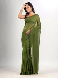 Handloome Duel Tone Cotton Saree - Olive, Cotton