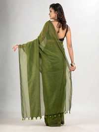 Handloome Duel Tone Cotton Saree - Olive, Cotton