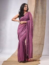 Handloom Solid Color Contrast Long Tassel Saree - Flirt, Cotton (CK)