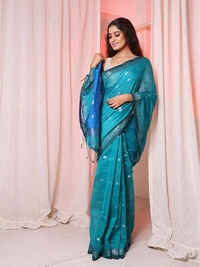 Handloom Floral Buta Cotton Silk Saree - Blue