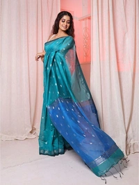 Handloom Floral Buta Cotton Silk Saree - Blue