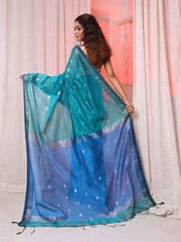 Handloom Floral Buta Cotton Silk Saree - Blue