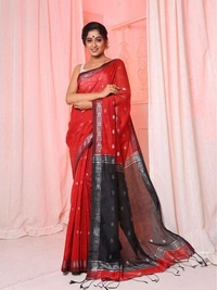Handloom Floral Buta Cotton Silk Saree - Red