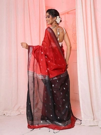 Handloom Floral Buta Cotton Silk Saree - Red