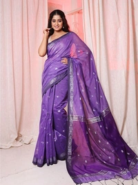 Handloom Floral Buta Cotton Silk Saree - Electric Violet