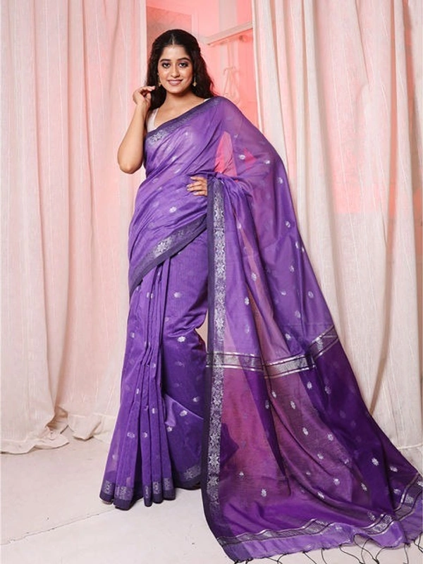 Handloom Floral Buta Cotton Silk Saree - Electric Violet